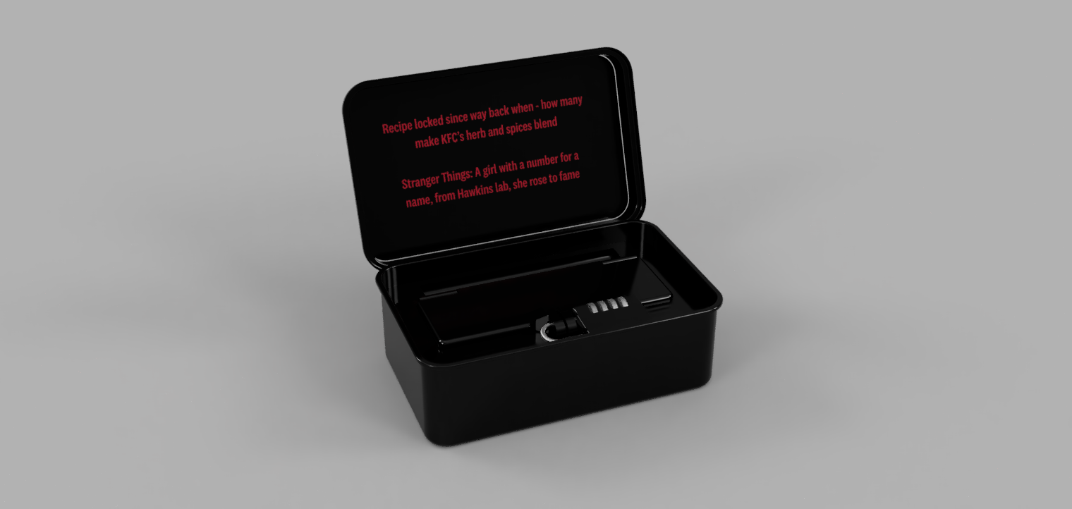 KFC x Stranger Things Hawkins puzzle box mailer open with cryptic red clues inside the lid - by The Robin Collective