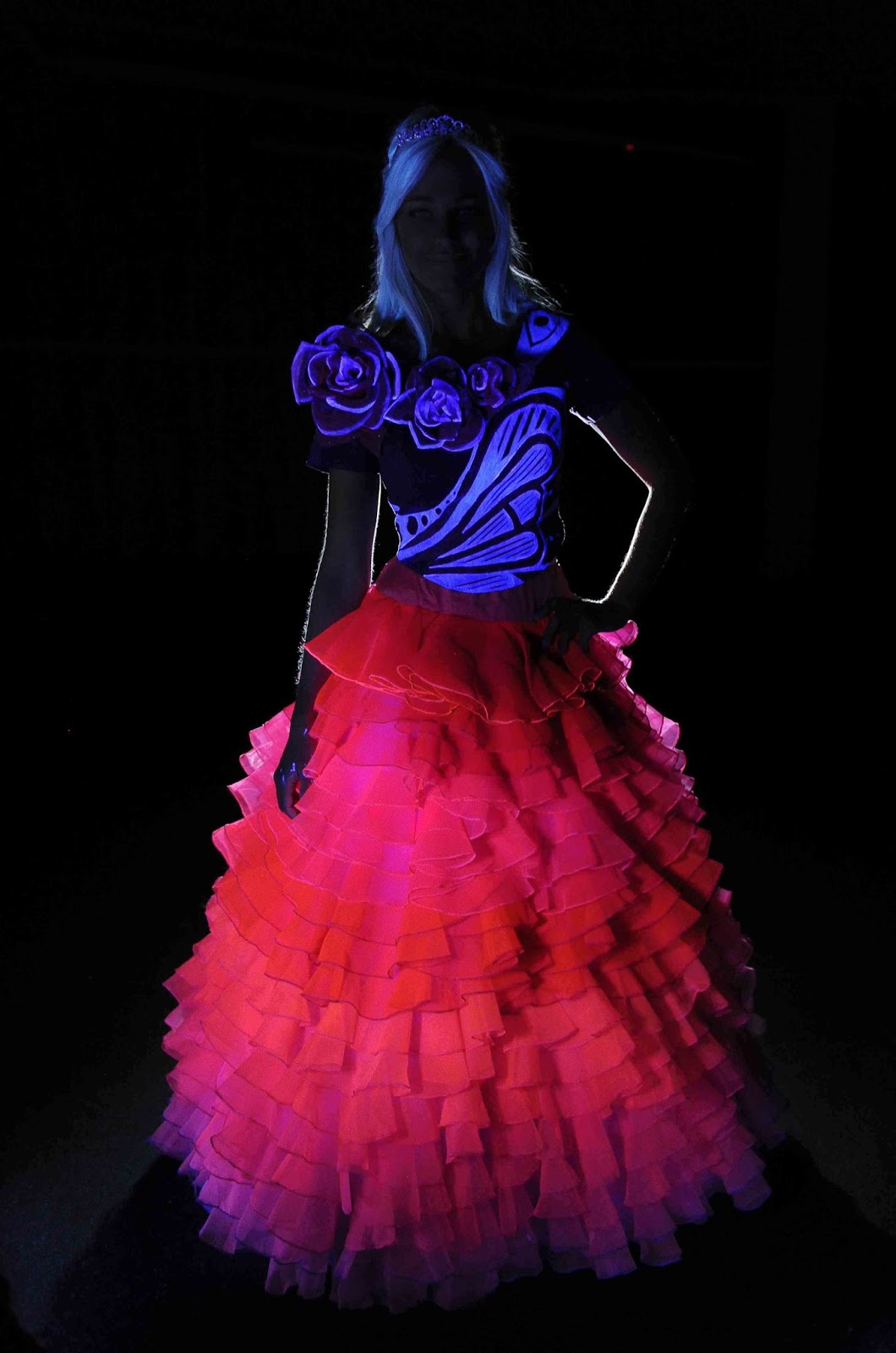 Barbie Mariposa dress UV-reactive detailing by The Robin Collective