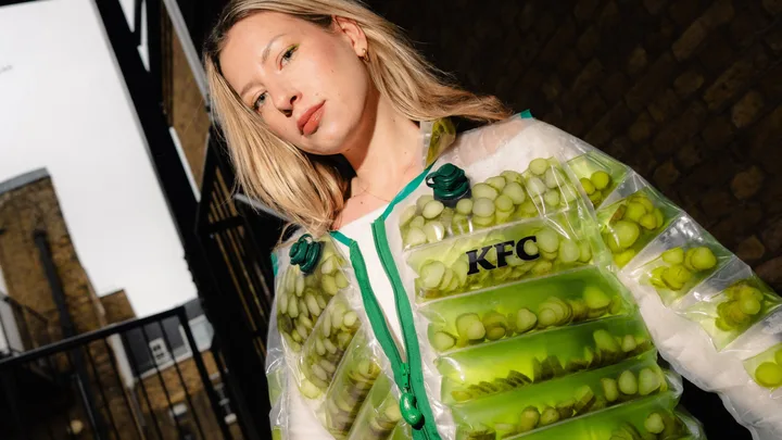 KFC Pickle Puffer Jacket by The Robin Collective - viral pickle-themed puffer jacket