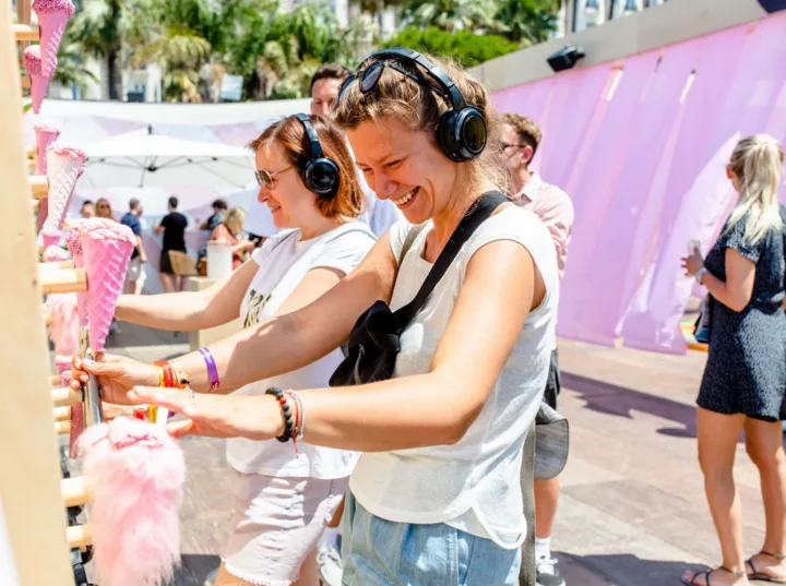 Guests interacting with the Pinterest Ice Cream Synthesiser installation at Cannes Lions
