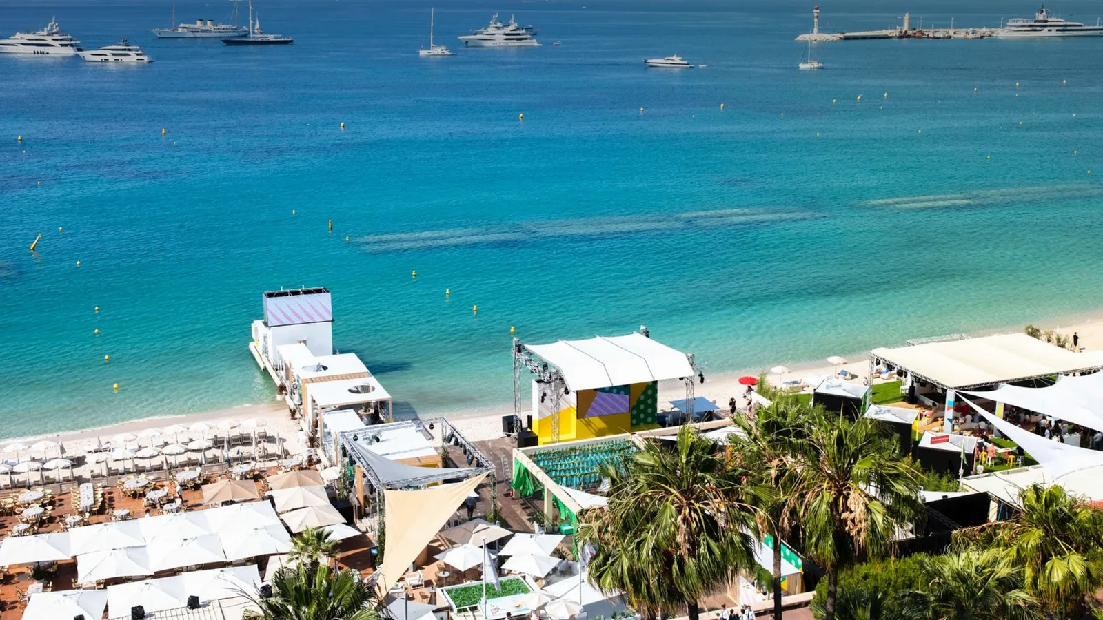 Aerial view of Pinterest Beach activation at Cannes Lions produced by The Robin Collective